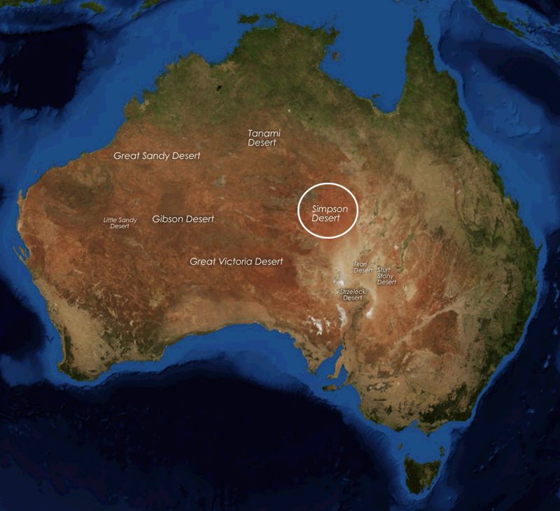 Ubicación mapa desierto Simpson Australia