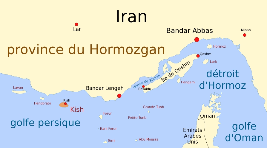 Mapa situación de la isla de Kish en Irán